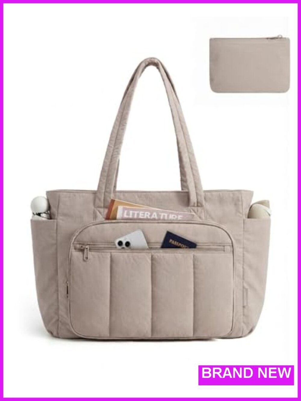 2 Set Quilted Tote Bag with Zipper, Nurse Handbag for Work Travel, 20L Capacity